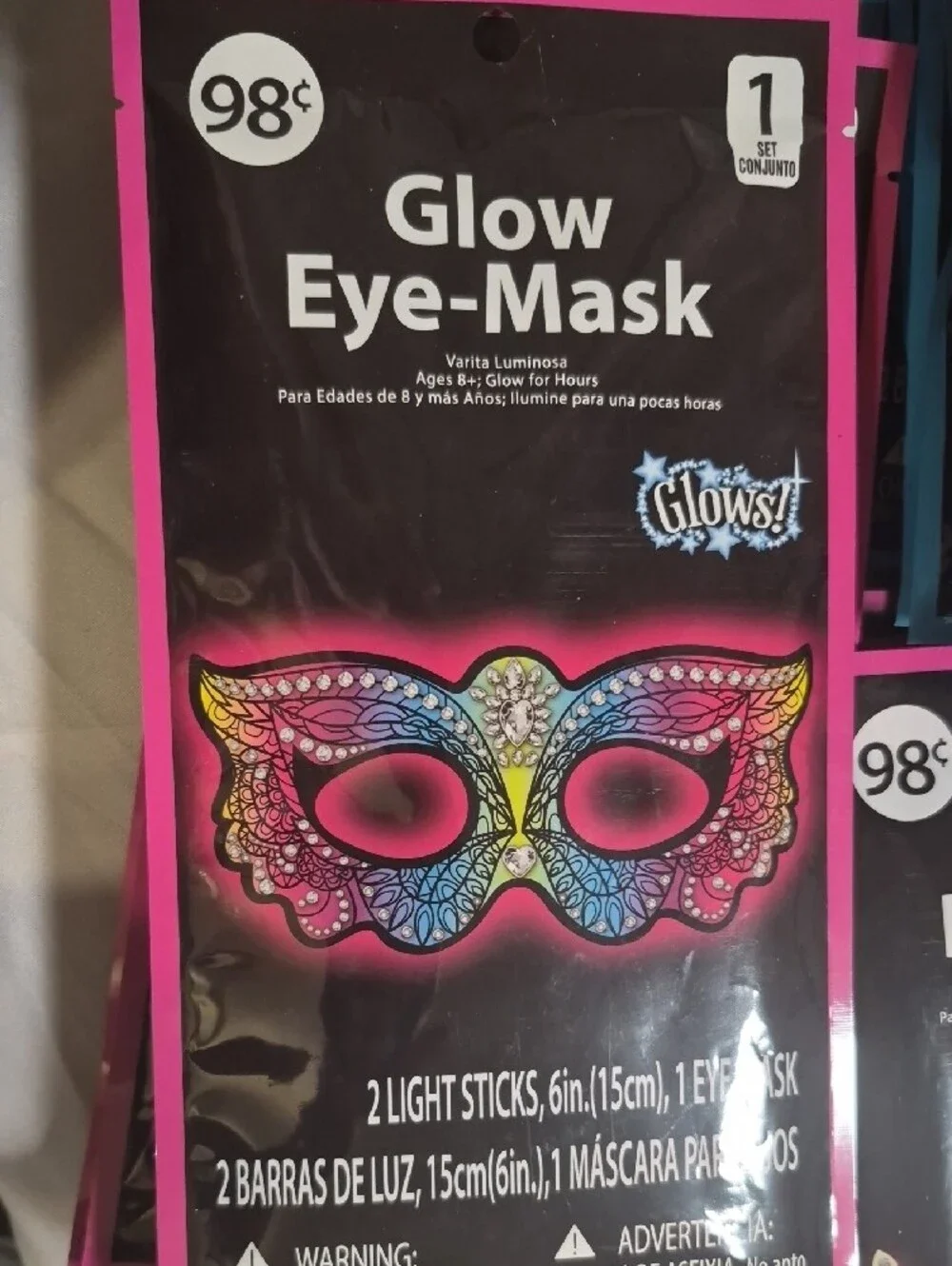 Glow Sticks And  Glow Eye-Masks Pack - Pink, Blue, Black